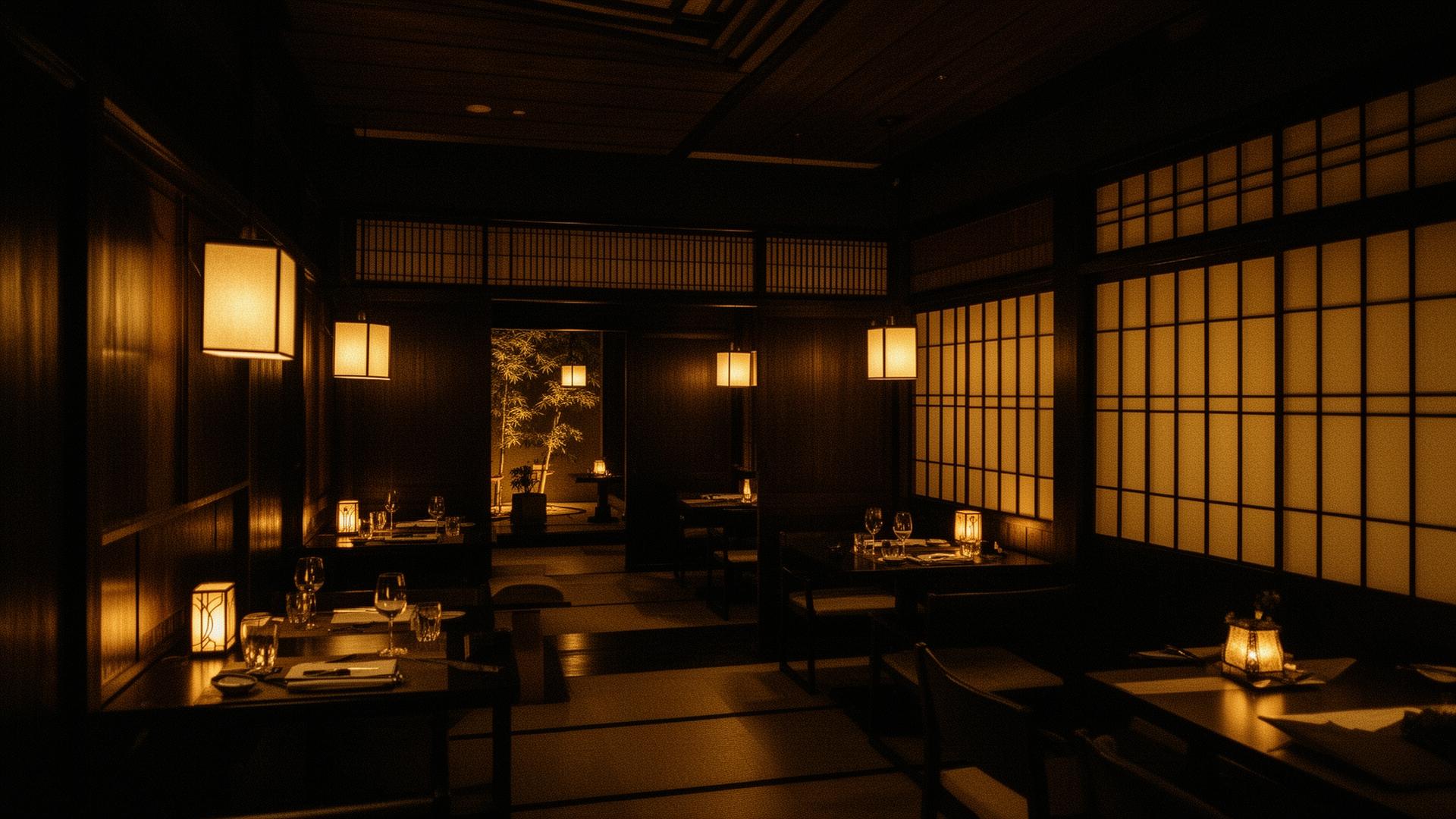 Atmospheric Japanese-inspired interior with lantern light